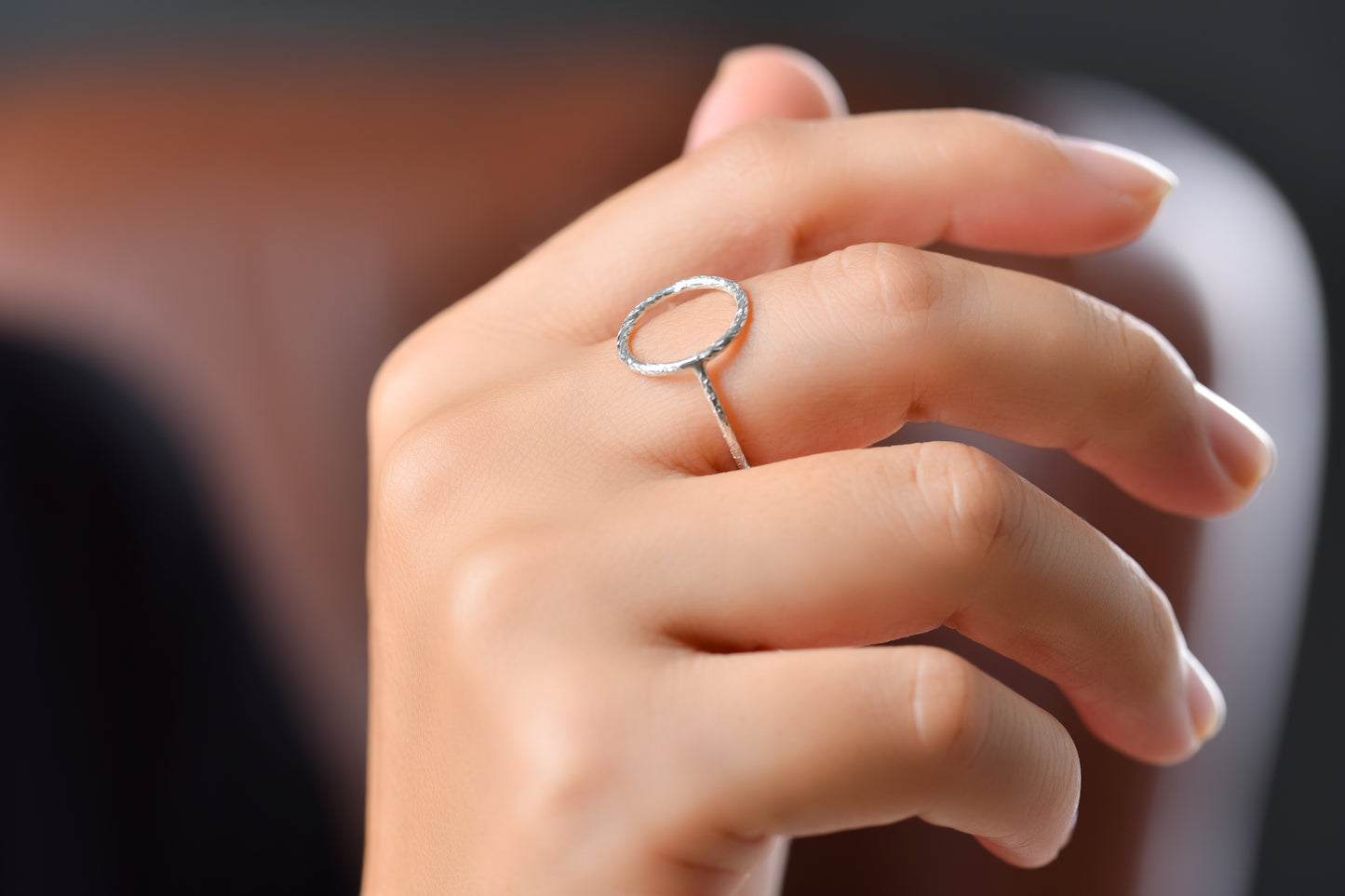 Sovats Small Open Circle Thumb Ring - 925 Sterling Silver Rhodium Plated